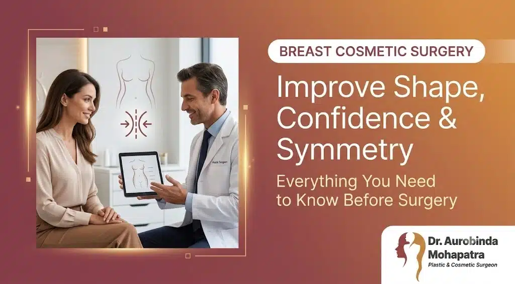 Breast cosmetic surgery consultation for improving breast shape and symmetry