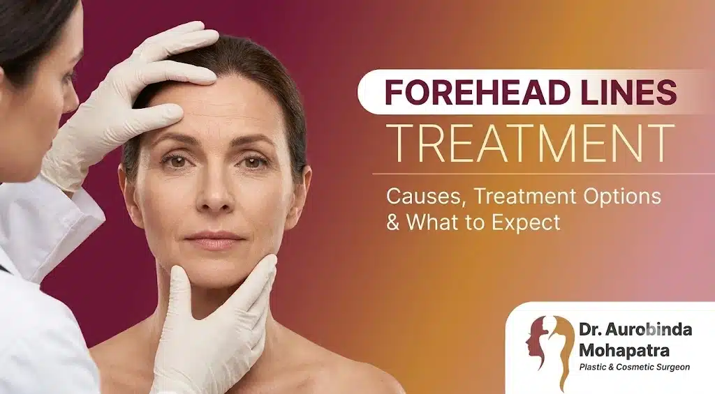 A patient-focused illustration showing forehead expression lines and cosmetic treatment options for forehead wrinkles.